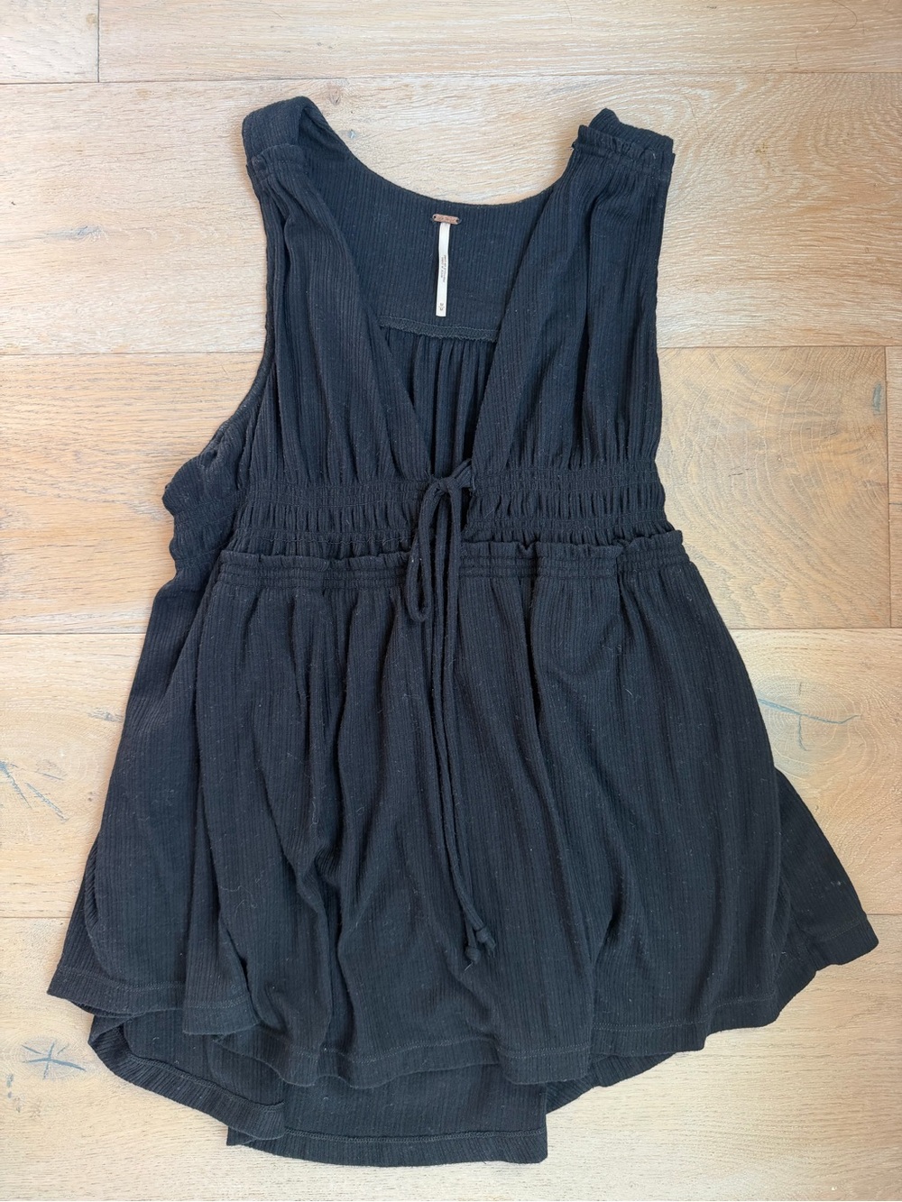 Free People Black Sleeveless Gauzy Tie-Front Tank Top